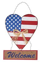 18" Hanging Wood Americana Heart w/ Welcome