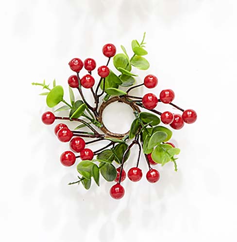 1.25" Red Berries & Green Leaves Candle Ring