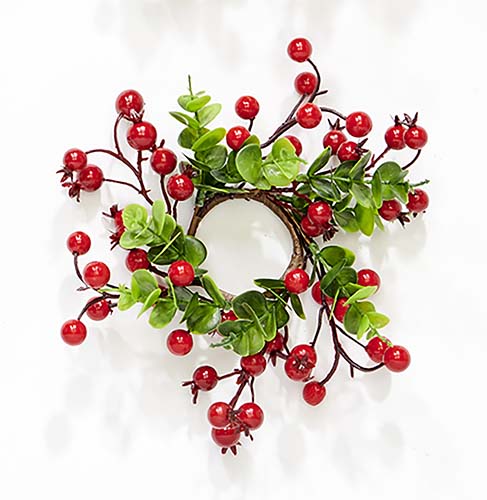 2.25" Red Berries & Green Leaves Candle Ring