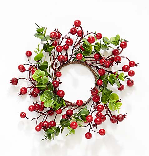 3.25" Red Berries & Green Leaves Candle Ring