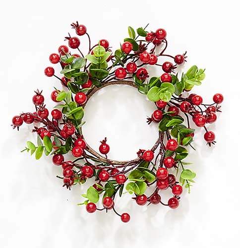 4.25" Red Berries & Green Leaves Candle Ring