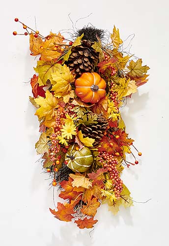 25" Fall Leaves, Pumpkins & Pine Cone Teardrop