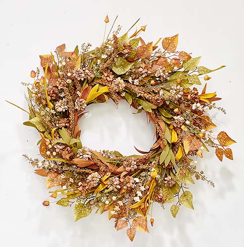 24" Fall Floral & Leaves Wreath on Natural Twig Base