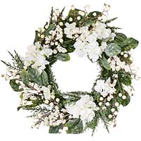 22" White Artificial Christmas Hydrangea And Foliage Wreath