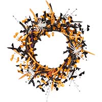 17" Halloween Wreath With Spiders AndBlack/Orange Foliage