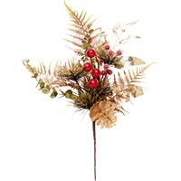 14" Red Gold Pine Cone, Berries, Leaf Pick