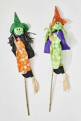 40" Witch on Broom Stick, 2 Assorted