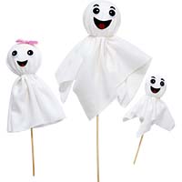 Happy Ghosts On Stick, 14", 20", 26", 3 Assorted