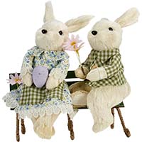 8" Bunnies Sitting On Bench