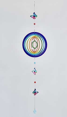 43" Hanging Metal Rainbow with Butterflies Wind Spinner
