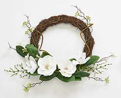 17" Artificial Magnolias on Half Twig Wreath