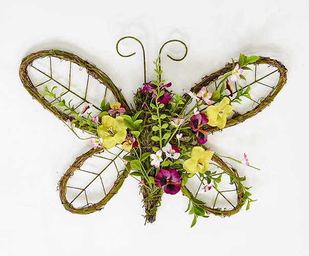 11" Hanging Butterfly Rattan with Flowers