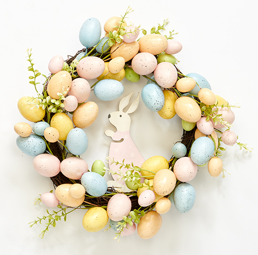 16" Easter Eggs & Bunny Wreath on Natural Twig Base