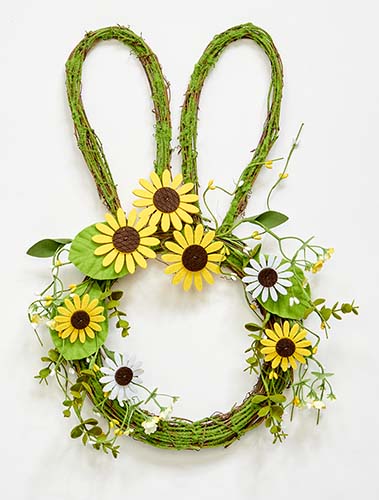 15" Twig Bunny Decor with Daisies