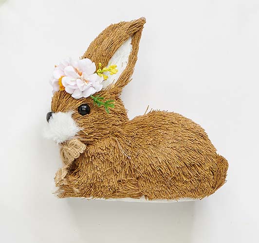 5.5" Sitting Sisal Easter Bunny with Flowers Headband