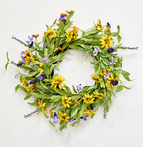 22" Spring Yellow Purple Flower Wreath