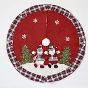 48" Snowman & Santa Embroidered Red Christmas Tree Skirt- Close Out