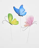 6.5" Metal Butterfly on 9" Stick, 3 Assorted