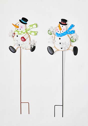 34" Metal Running Snowman with Snowflake, 2 Assorted 