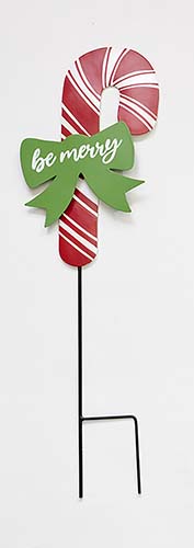 12" Metal Christmas Candy Cane on 12" Stake