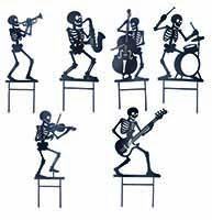 22" Metal Halloween Skeleton Muscians On Stake, 6 Asst